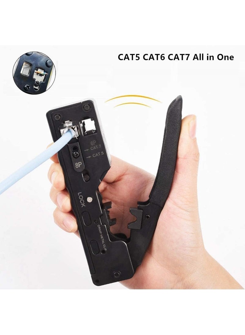 XIKKART Xikkart Crimping Tool Rj45 Wire Cutter Tool Kit For Cat5 Cat5E Cat6 Network Connectors Cat6A Cat7 Shielded Modular Plugs Rj45 Rj12 Rj11 Crimp Tool Strip Cut And Crimp AllInOne Black  - Image 4