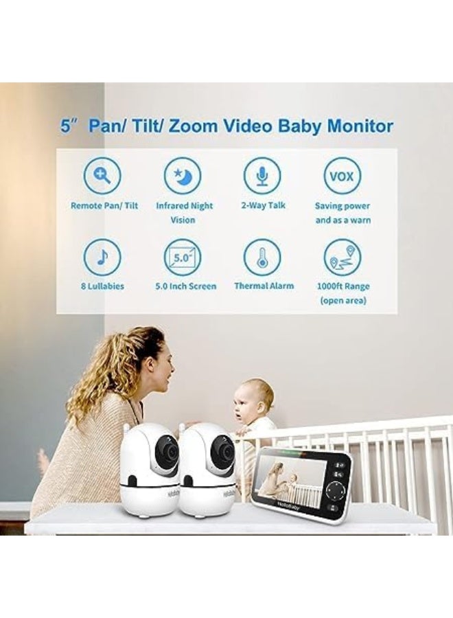 HelloBaby Upgrade 5â€™â€™ Baby Monitor with 30-Hour Battery, 2 Cameras Pan-Tilt-Zoom - Image 2