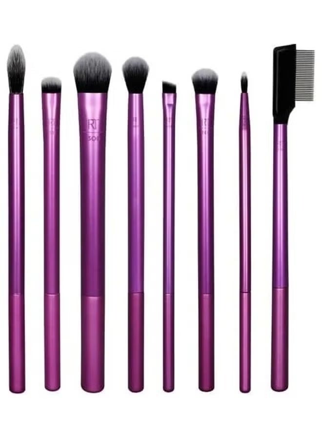 RT Eye Makeup Brush Set 8 Pieces Multicolor Brushes for Eyeshadow Blending Eyeliner and Mascara Lightweight Aluminum Handle Daily Makeup Essentials - Image 1