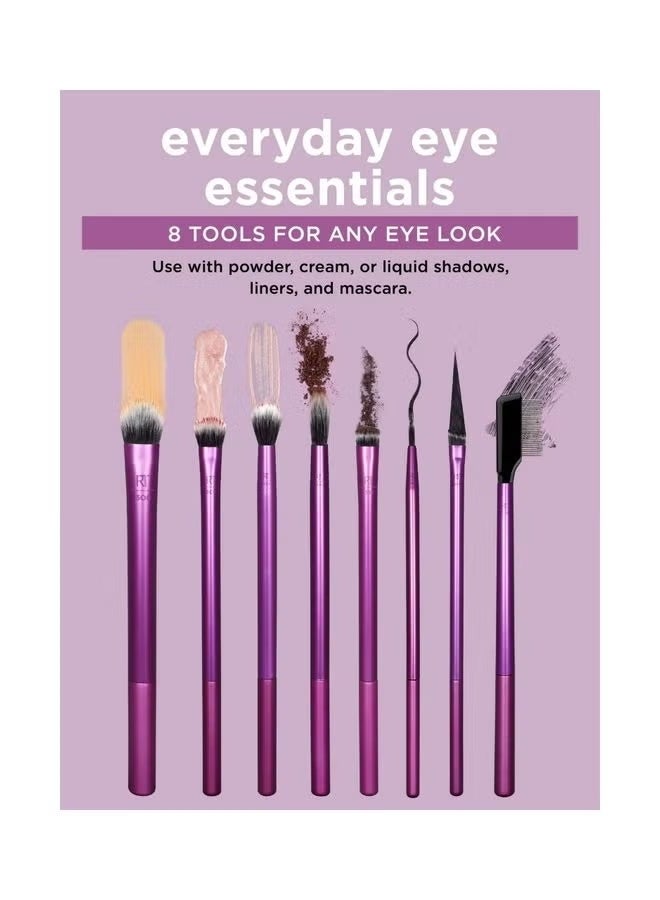RT Eye Makeup Brush Set 8 Pieces Multicolor Brushes for Eyeshadow Blending Eyeliner and Mascara Lightweight Aluminum Handle Daily Makeup Essentials - Image 2