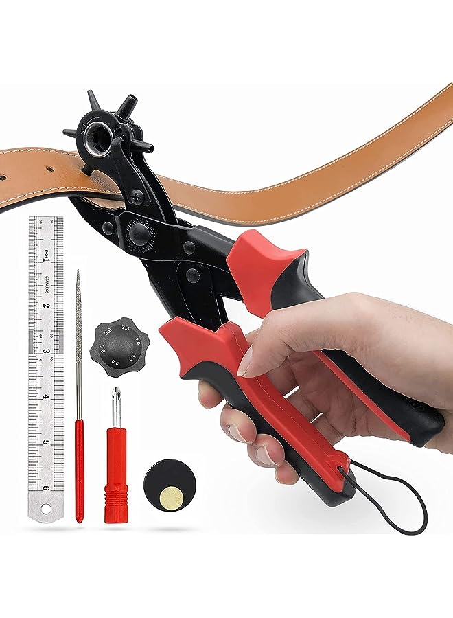 MIXDE Leather Hole Punch,Belt Hole Puncher for Leather, Revolving Punch Plier Kit,Leather Punch Plier for Leather, Belts, Watches, Handbags， easily Punches Perfect Round Holes  - Image 1