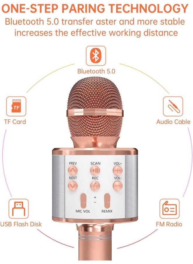 ELTRAZONE 2-Pack Wireless Bluetooth Karaoke Microphones: Portable Handheld Mics with Speaker in Rose Gold & Blue – Perfect Gift for All Ages  - Image 2