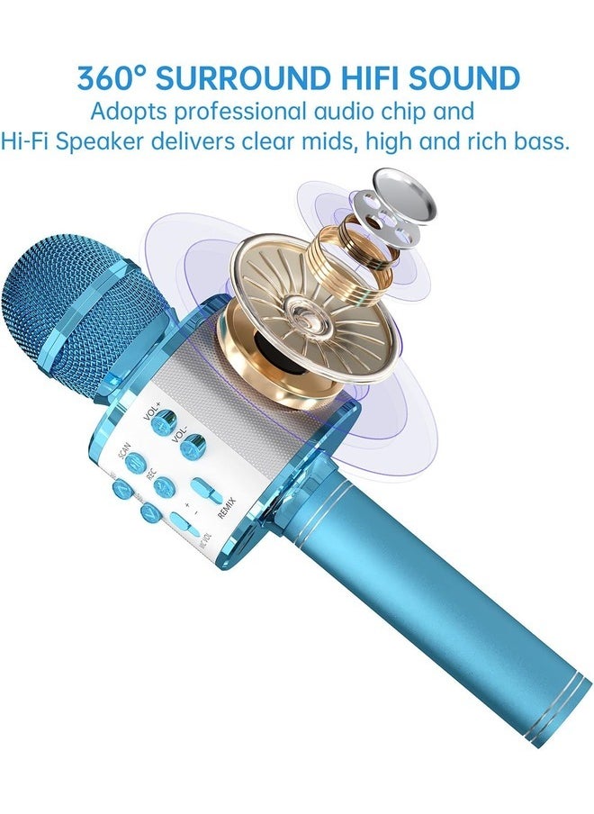 ELTRAZONE 2-Pack Wireless Bluetooth Karaoke Microphones: Portable Handheld Mics with Speaker in Rose Gold & Blue – Perfect Gift for All Ages  - Image 3