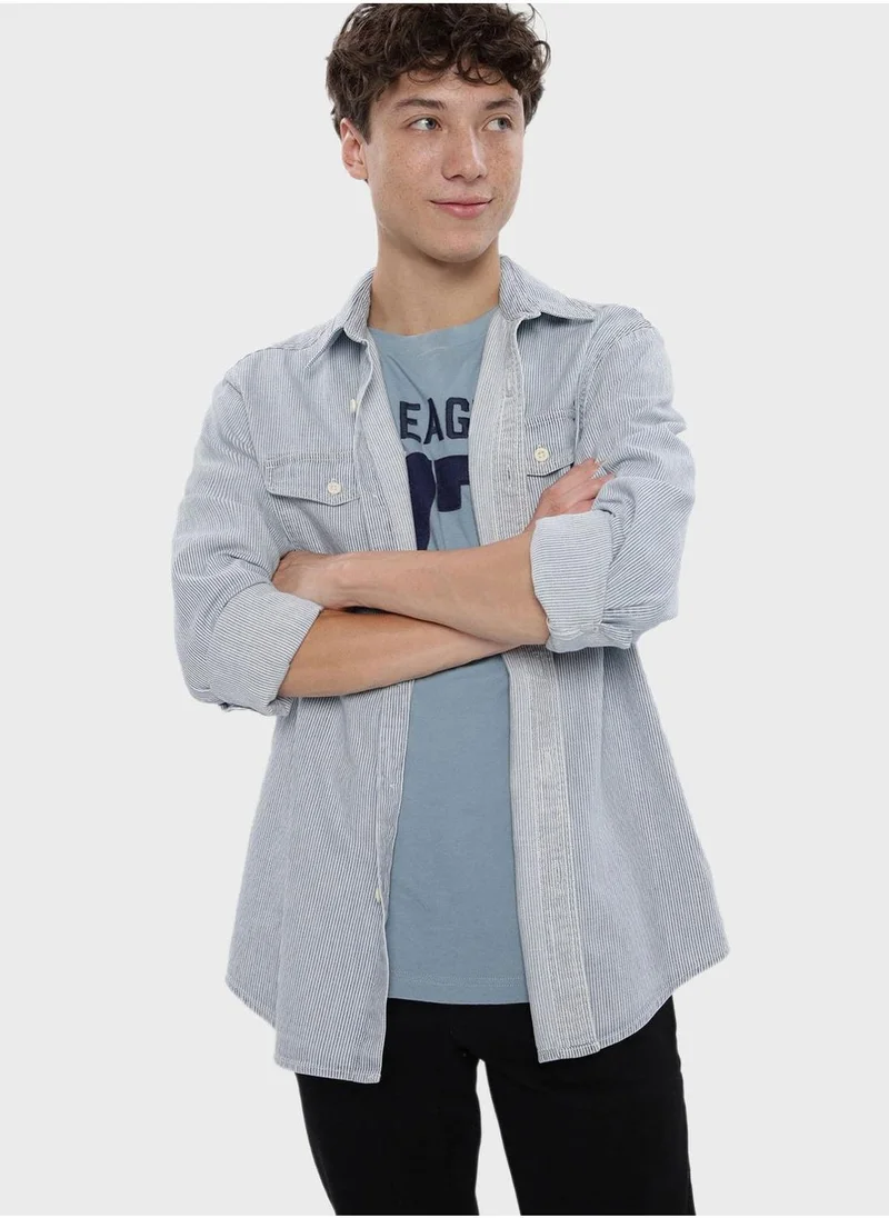 American Eagle Striped Classic Fit Denim Shirt