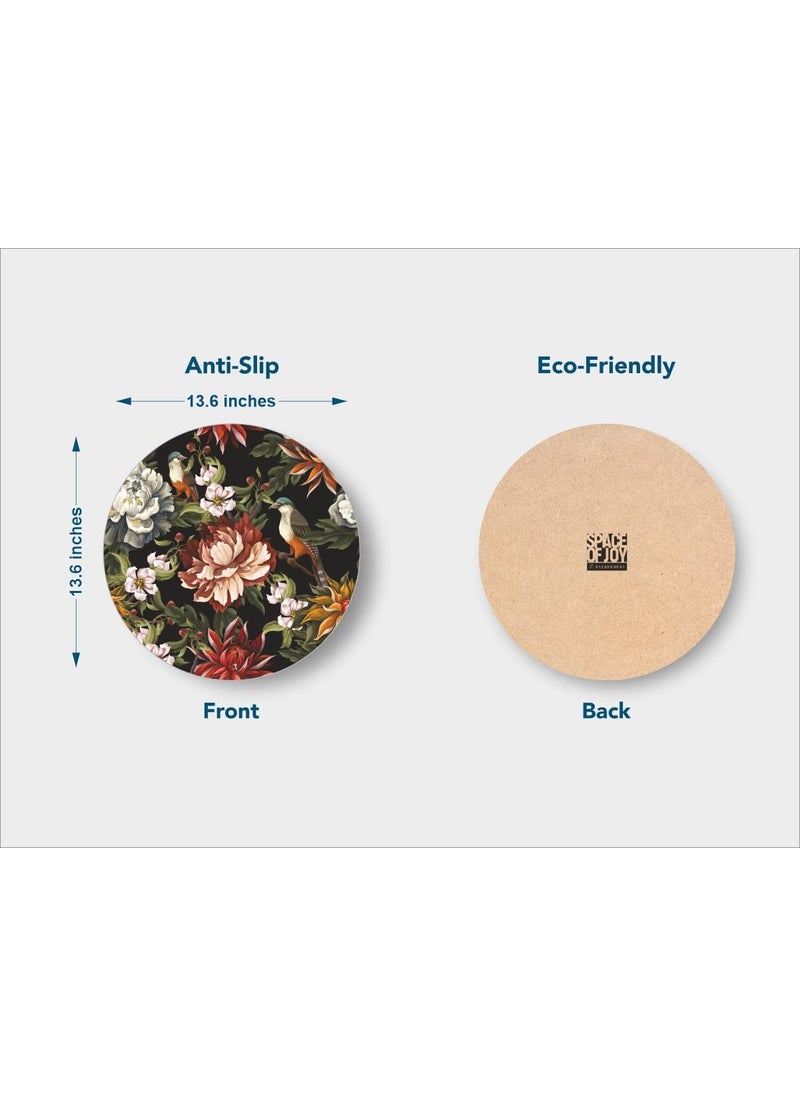 Space Of Joy - Space of Joy Dark Florals Design Premium Printed MDF Wooden Dining Table mats HeatWater Resistant Round Placemats for Dining Kitchen Indoor Outdoor Set of 6 Pieces - Image 1