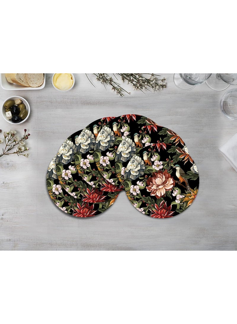 Space Of Joy - Space of Joy Dark Florals Design Premium Printed MDF Wooden Dining Table mats HeatWater Resistant Round Placemats for Dining Kitchen Indoor Outdoor Set of 6 Pieces - Image 1