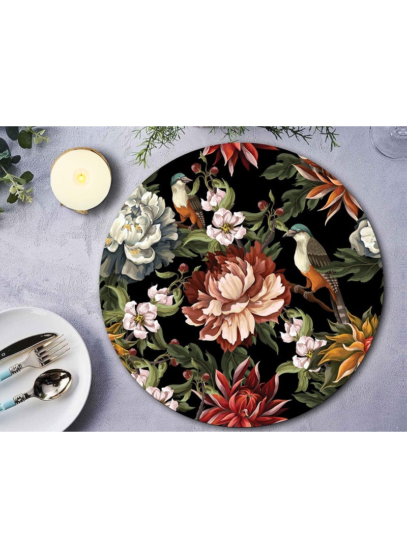 Space Of Joy - Space of Joy Dark Florals Design Premium Printed MDF Wooden Dining Table mats HeatWater Resistant Round Placemats for Dining Kitchen Indoor Outdoor Set of 6 Pieces - Image 1