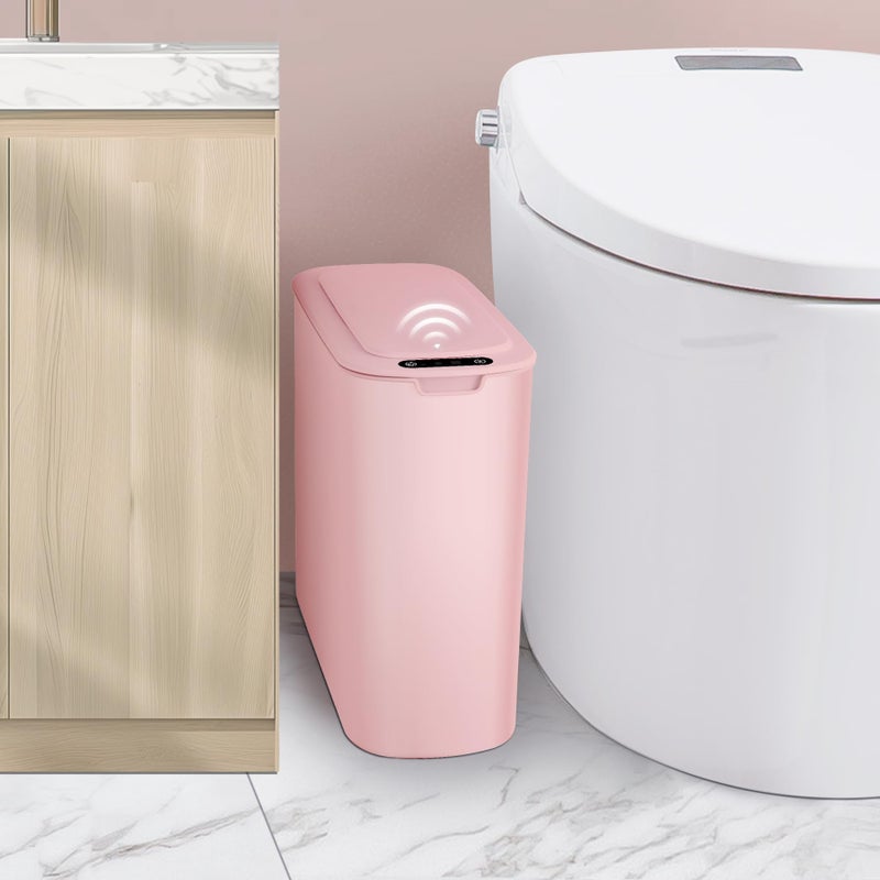 Cesun Automatic Motion Sensor Bathroom Trash Can with Lid 26 Gallon Touchless Trash Bin Smart Plastic Slim Garbage Can Small Wastebasket for Toilet Office rv Bedroom Living Room Pink
