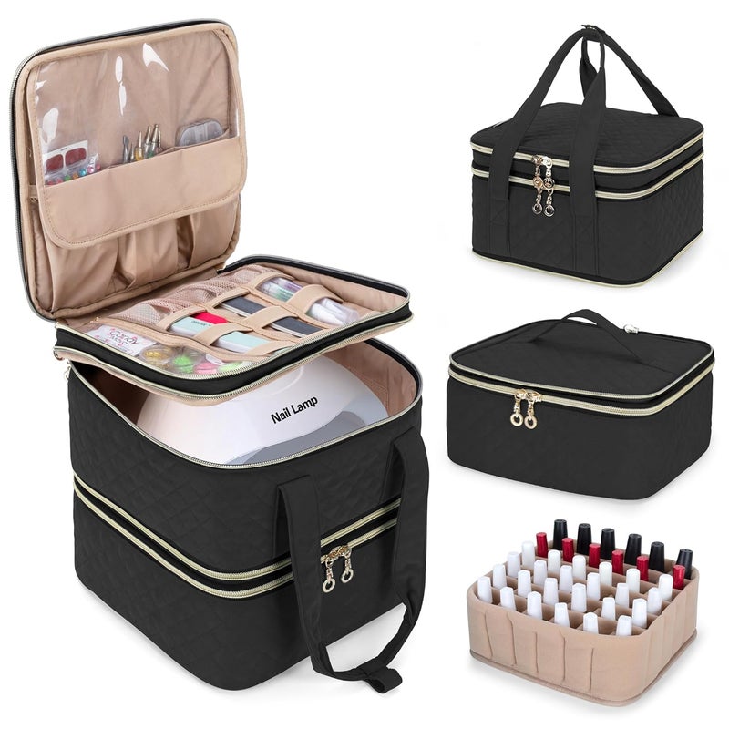 YARWO Yarwo Nail Polish Organizer Case Holds 72 Bottles (15ml/0.5 fl.oz), Detachable 3 Layers Nail Polish Storage Bag with Removable dividers for Nail Lamp and Nail Art Manicure Tools, Black (Bag Only)