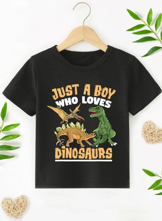 تايك تو Take Two Boys Dino Graphic Print Round Neck T-Shirt