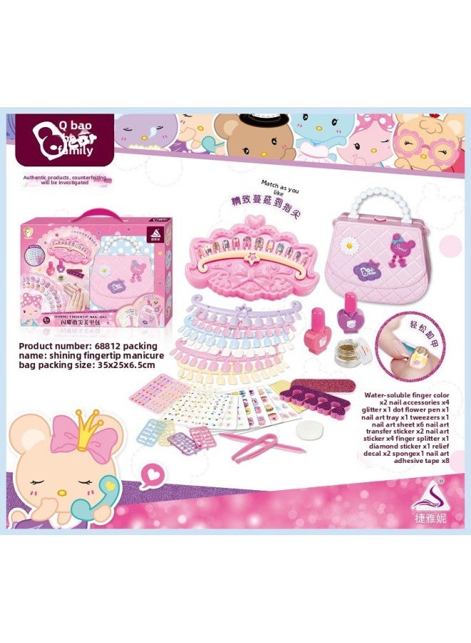 Children's Play House Princess Girl Manicure DIY Nail Patch Sticker Handbag Nail Polish Makeup Set-Color:Nail Tote 68812  - Image 3