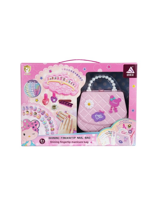 Children's Play House Princess Girl Manicure DIY Nail Patch Sticker Handbag Nail Polish Makeup Set-Color:Nail Tote 68812  - Image 1