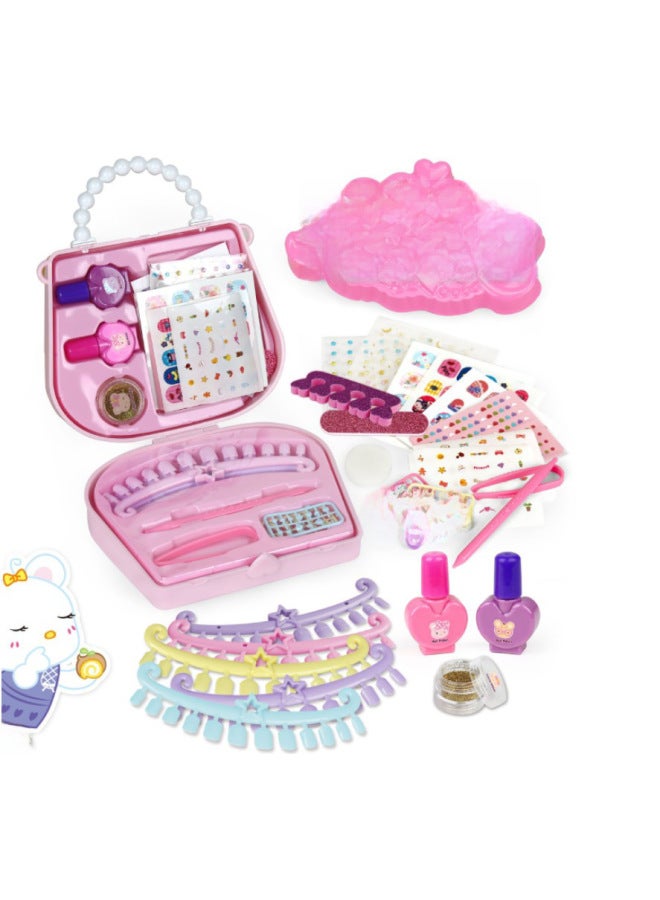 Children's Play House Princess Girl Manicure DIY Nail Patch Sticker Handbag Nail Polish Makeup Set-Color:Nail Tote 68812  - Image 2