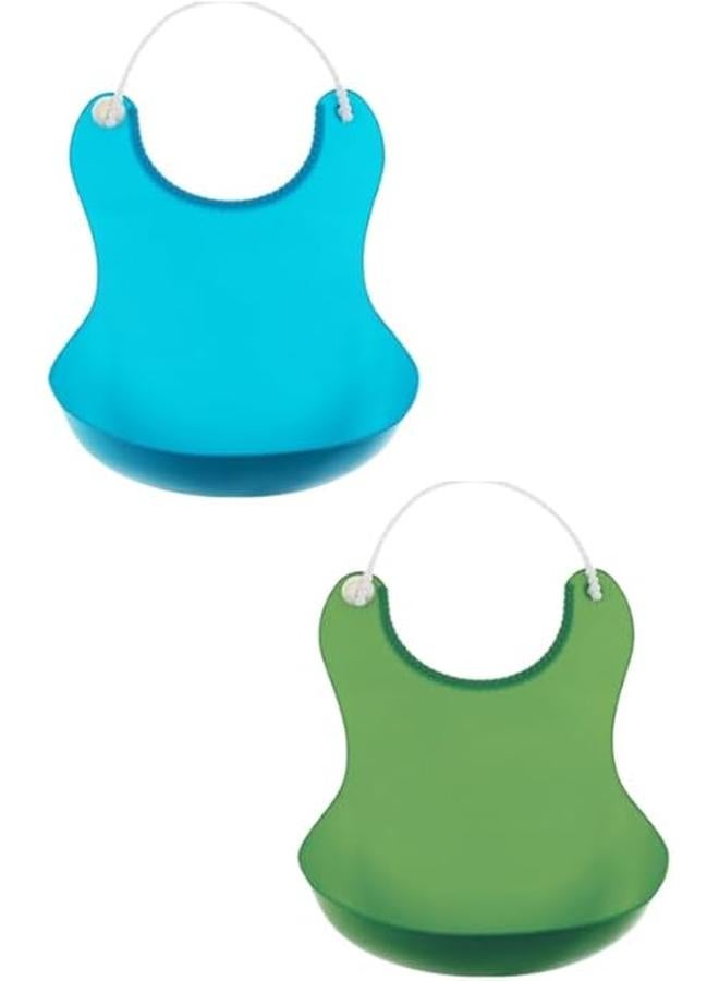 Baby Waterproof Silicone Feeding Bibs with Pockets for Falling Food for Boys and Girls - 2 Pieces Random Colors - Image 1