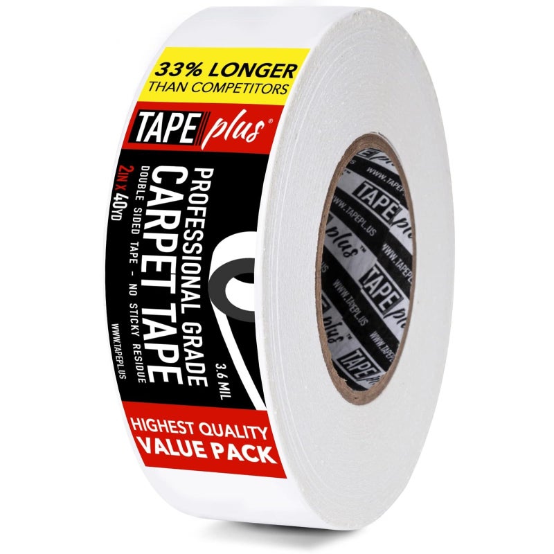 TapePlus Carpet & Rug Tape - 2 in x 40 yd, White - Double-Sided Carpet Tape for Area Rugs & Floor Mats on Hardwood & Laminate Floors - Professional Grade Adhesive, Heavy Duty, Residue-Free, Easy Peel 2 Inch x 40 Yards 1