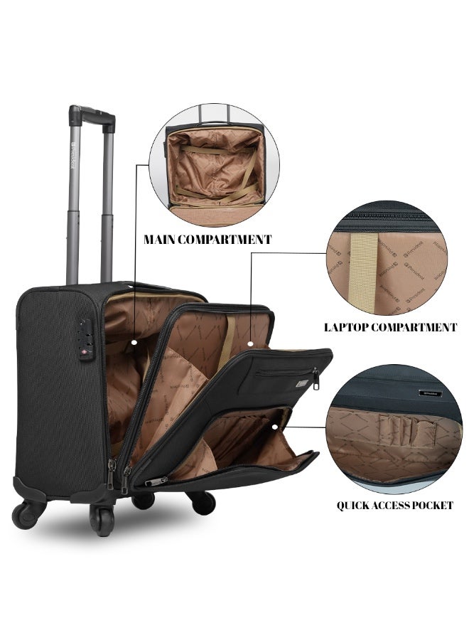 President 18-inch Premium Pilot Bag Water Resistant 4 Smooth Wheeled Rolling Laptop Case with Safe Zippers for Unisex, 9117 -Black - Image 5