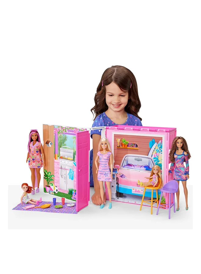 Barbie Doll And House Playset, Getaway House With 4 Play Areas Including Kitchen, Bathroom, Loft Bedroom And Lounge, 11 Decor Accessories