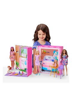 Barbie مجموعة لعبة الدمى والبيت، بيت الهروب مع 4 مناطق للعب بما في ذلك المطبخ، الحمام، غرفة النوم العلوية والصالة، 11 ملحق زخرفي  - Image 3