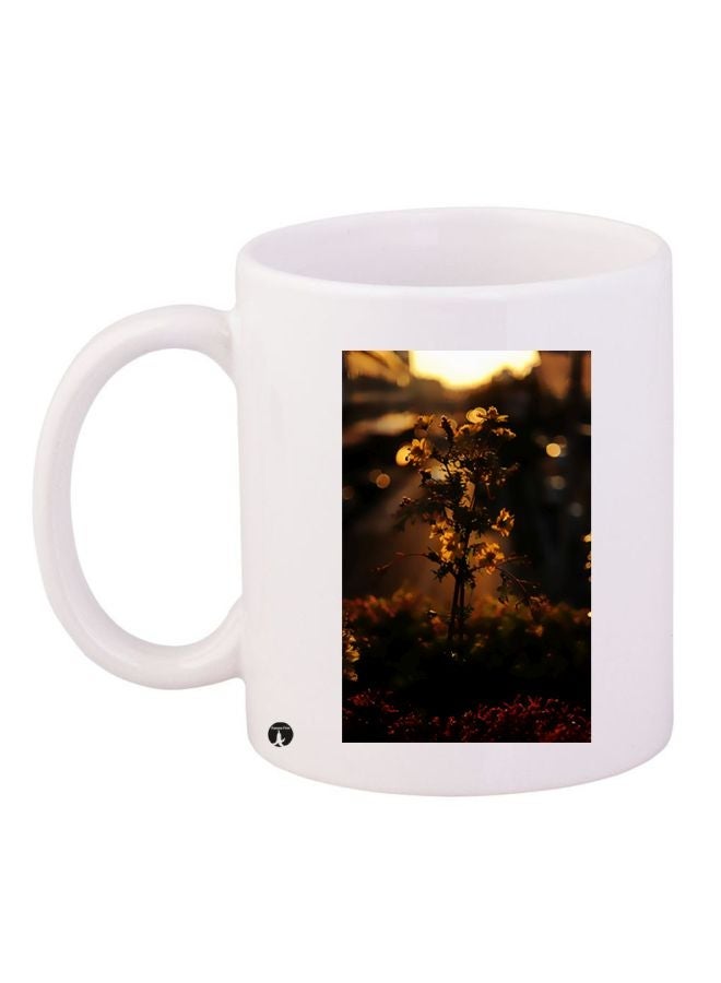 RYN Floral Printed Coffee Mug White/Black/Brown 11ounce