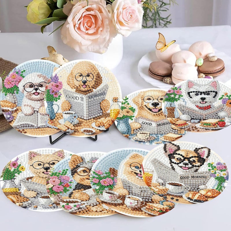 Ekuxom 8 Pcs Diamond Art Coasters Kit for Adults- Dog Diamond Painting Coasters with Holder-DIY Crafts Art Coaster Kit for Home Decor - Image 4