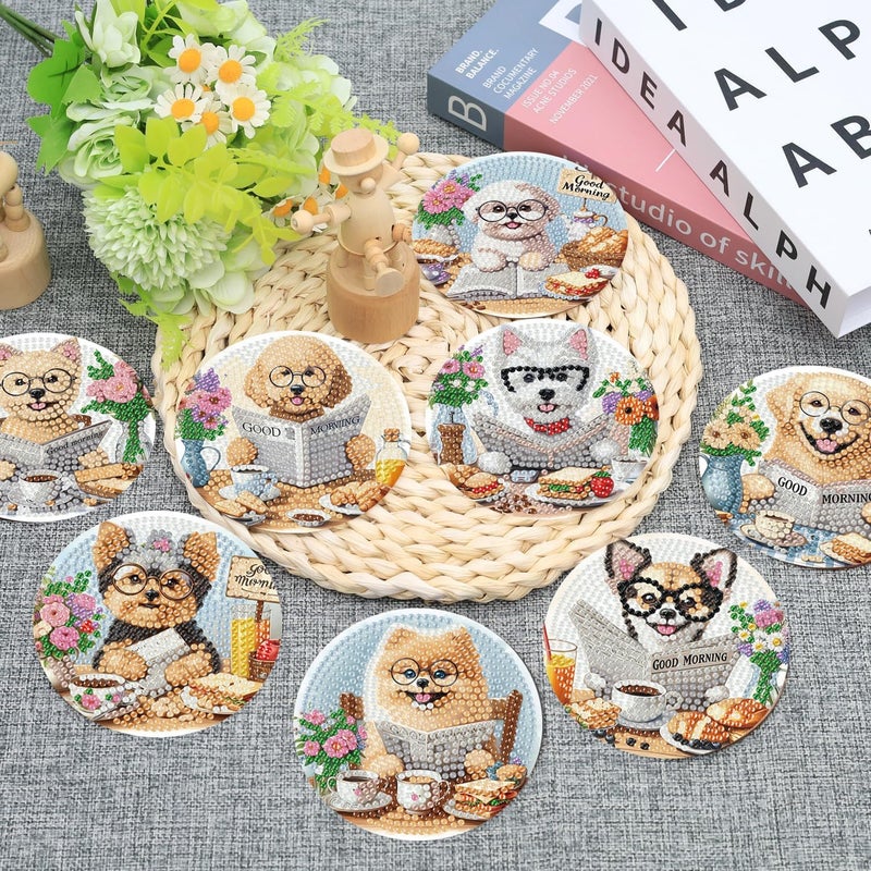 Ekuxom 8 Pcs Diamond Art Coasters Kit for Adults- Dog Diamond Painting Coasters with Holder-DIY Crafts Art Coaster Kit for Home Decor - Image 2
