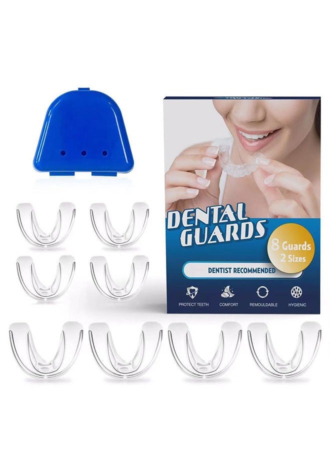 Mouth Guard for Grinding Teeth and Clenching Anti Grinding Teeth Custom Moldable Dental Guard，Dental Night Guards,Stops Bruxism, Eliminates Teeth Clenching 2 Sizes, Pack of 8with Travel Hygien