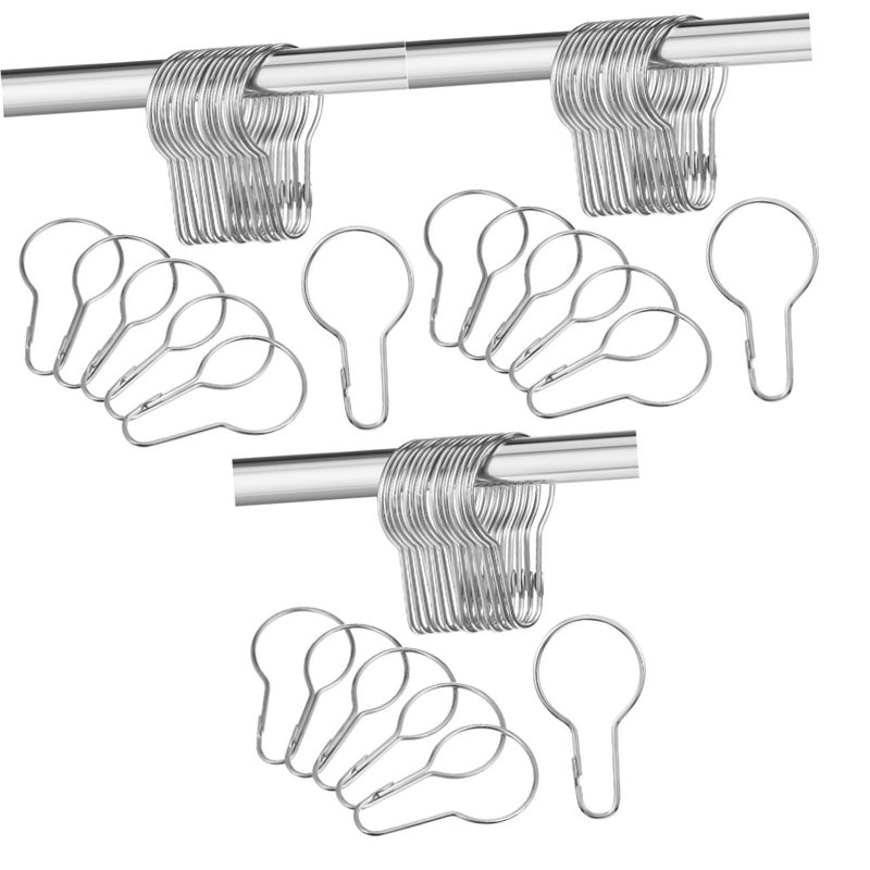Silver Metal Gourd Shaped Shower Curtain Hooks 60Pcs Rustproof Bathroom Organizer Clips - Image 2
