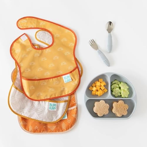 Bumkins Bibs for Girl or Boy, SuperBib Baby and Toddler for 6-24 Months, Essential Must Have for Eating, Feeding, Baby Led Weaning Supplies, Mess Saving Catch Food, Waterproof Fabric 3-pk Desert Boho - Image 5