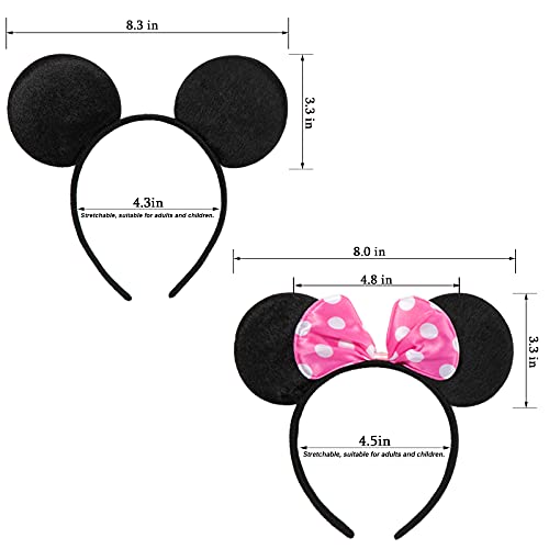 CHuangQi Mouse Ears Solid Black and Pink Bow Headband for Boys & Girls Birthday Party, Pack of 12 - Image 2
