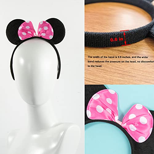CHuangQi Mouse Ears Solid Black and Pink Bow Headband for Boys & Girls Birthday Party, Pack of 12 - Image 3