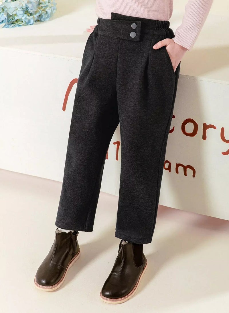 Girls Button Fly Plicated Pants  - Image 1