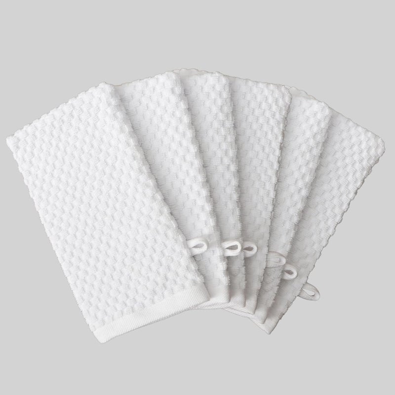 Cotton Craft قفاز استحمام قطن كرافت مجموعة من 6 قفازات تقشير قطنية بتصميم ويفل يورو سبا 100 قطن قفاز استحمام للجسم منشفة بيضاء 55x10 - Image 1