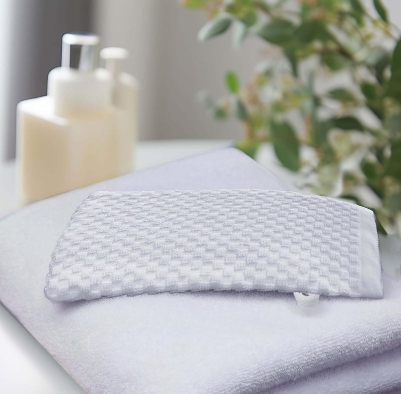 Cotton Craft قفاز استحمام قطن كرافت مجموعة من 6 قفازات تقشير قطنية بتصميم ويفل يورو سبا 100 قطن قفاز استحمام للجسم منشفة بيضاء 55x10 - Image 3