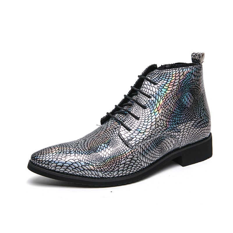 New High-Top Leather Shoes 38-48 Size British High-Top Leather Boots 2023 Plus Size Green Pointed Leather Shoes - Image 1
