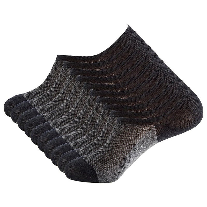 10 Pairs of Black Men’s Boat Socks – Low Cut, Cotton, No-Show, for Sneakers, Breathable