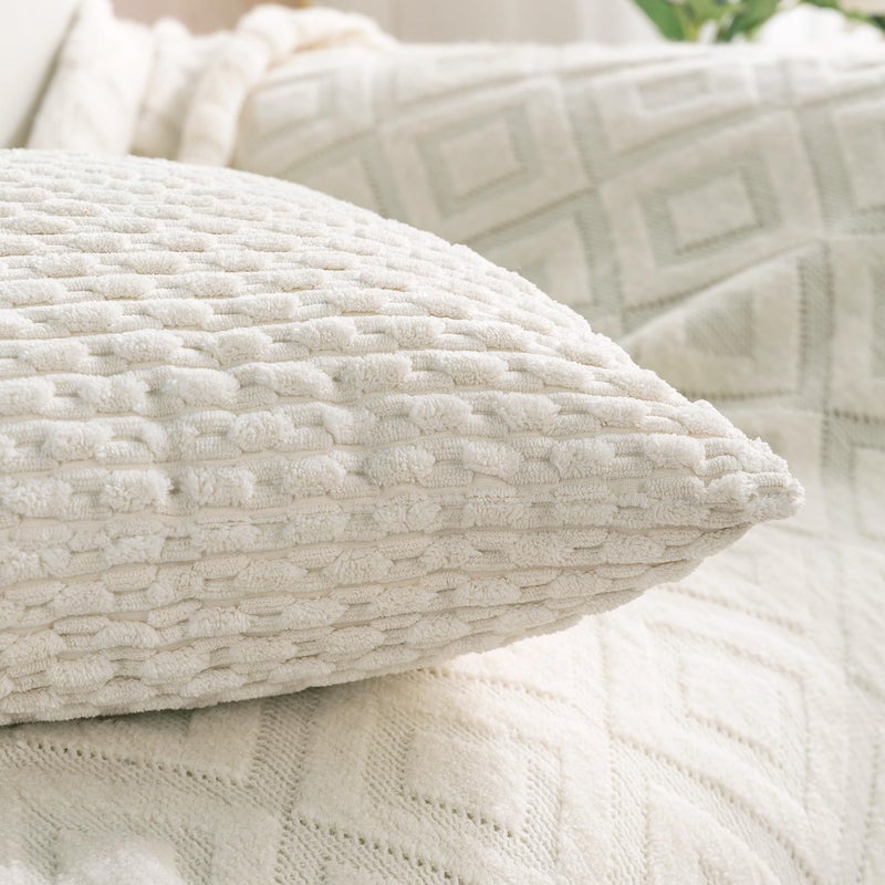 Cozoomy Set of 4 Cream White Decorative Pillow Covers 18x18 Inch Corduroy Throw Pillow Covers for Bed Couch Sofa Living Room Soft Cushion Cases - Image 4