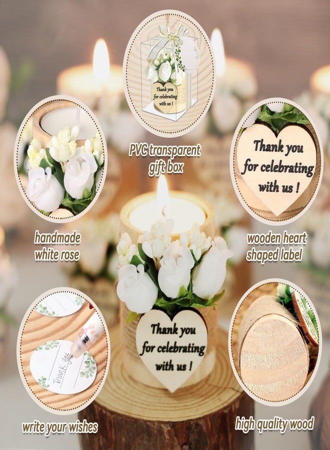 AiXiAng 24 pcs Handmade White Rose Wood Tealight Candle Holder,Bridal Shower Tealight Holder Thank You Gifts, Wedding Favors for Guests, Wooden Cylinder Candle Holders for Table Centerpiece - Image 3