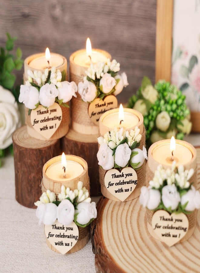 AiXiAng 24 pcs Handmade White Rose Wood Tealight Candle Holder,Bridal Shower Tealight Holder Thank You Gifts, Wedding Favors for Guests, Wooden Cylinder Candle Holders for Table Centerpiece - Image 1