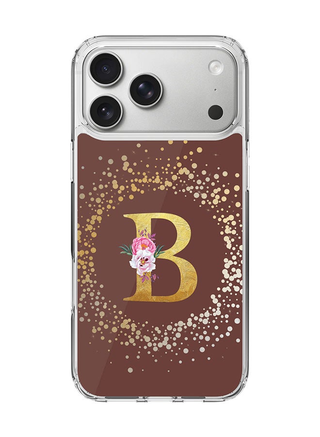 Stylizedd Classic Clear MagSafe Case for iPhone 17 Pro Max , Hybrid Soft Case Flexible Edges Anti Drop TPU PC Gel Thin Transparent Cover [ Designed for iPhone 17 Pro Max ] - Custom Monogram Initial Letter Floral Pattern Alphabet - B  (Brown )