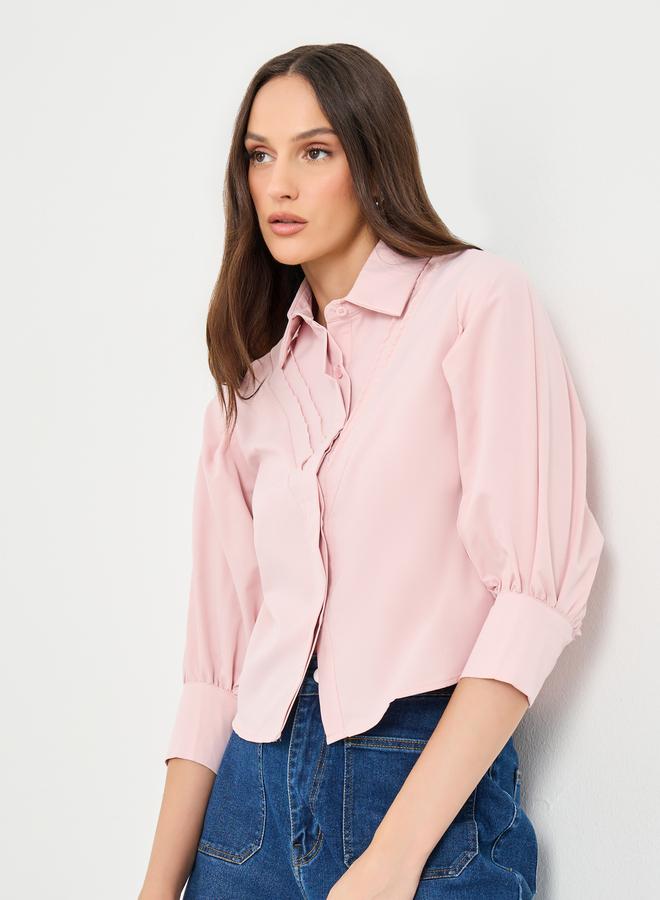 ستايلي قميص نسائي وردي بياقة وتفاصيل ثنيات - Image 3