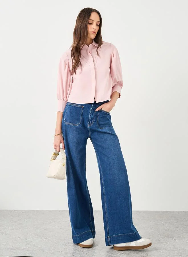 Styli Styli Women Pink Collared Shirt with Pintuck Detail