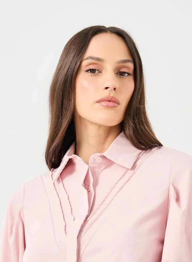 Styli Styli Women Pink Collared Shirt with Pintuck Detail