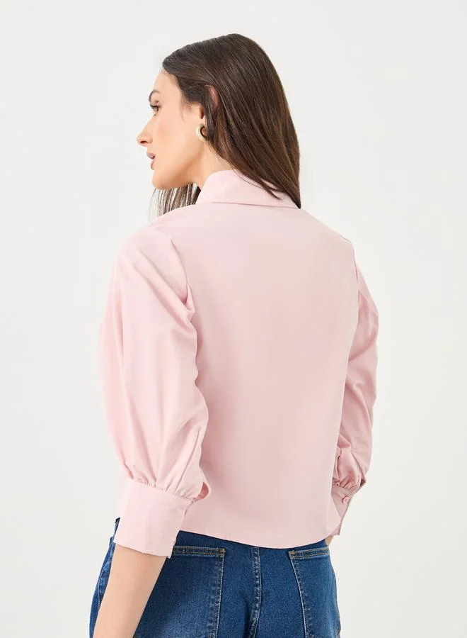 Styli Styli Women Pink Collared Shirt with Pintuck Detail