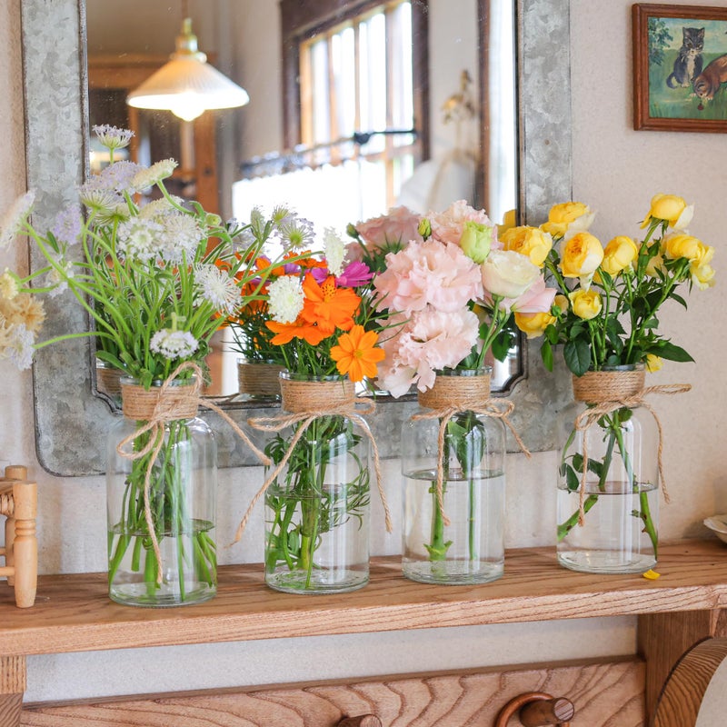Houmury Set of 12 Vintage Glass Vases for Flowers Farmhouse Clear Glass Vases for Centerpieces Small Flower Vases with Twine Ties for Wedding, Parties & Home Decor - Image 3