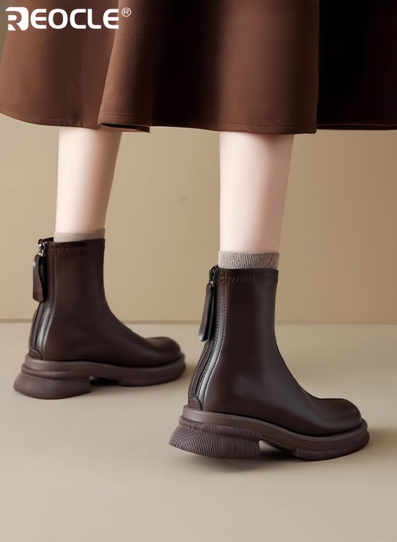 ريوكل نسائي تشيلسي أحذية الكاحل مكتنزة ارتفاع منصة مكتنزة زيادة تصميم سحاب الظهر مادة PU الاصطناعية للنزهات غير الرسمية أسلوب الشارع وارتداء مريح يومي - Image 2