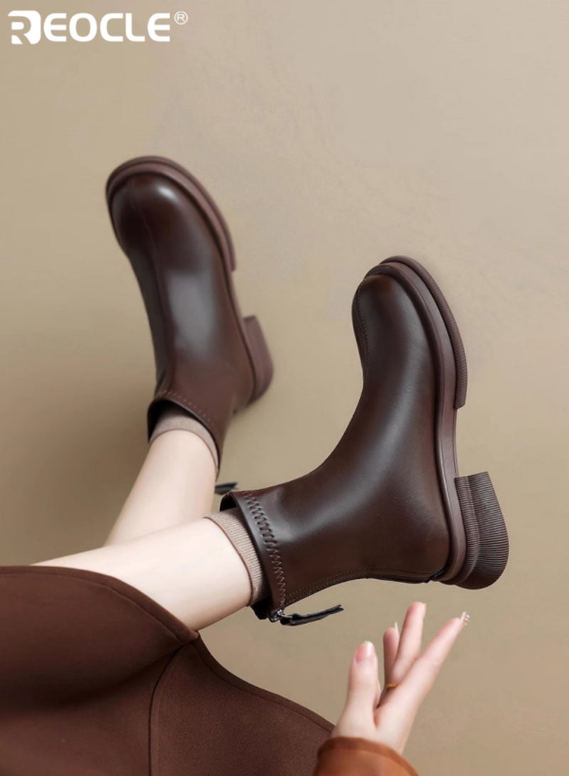 ريوكل نسائي تشيلسي أحذية الكاحل مكتنزة ارتفاع منصة مكتنزة زيادة تصميم سحاب الظهر مادة PU الاصطناعية للنزهات غير الرسمية أسلوب الشارع وارتداء مريح يومي - Image 5