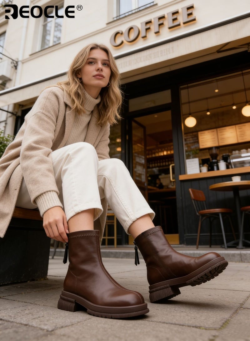 REOCLE Women's Chelsea Ankle Boots Chunky Platform Height Increasing Back Zipper Design Synthetic PU Material for Casual Outings Street Style and Daily Comfortable Wear - Image 1