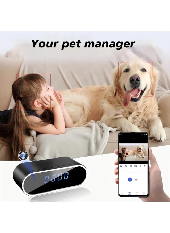Security Camera with Clock, HD 1080P Indoor WiFi Camera with Night Vision and Motion Detection, Nanny Camera for Home Office, and more.