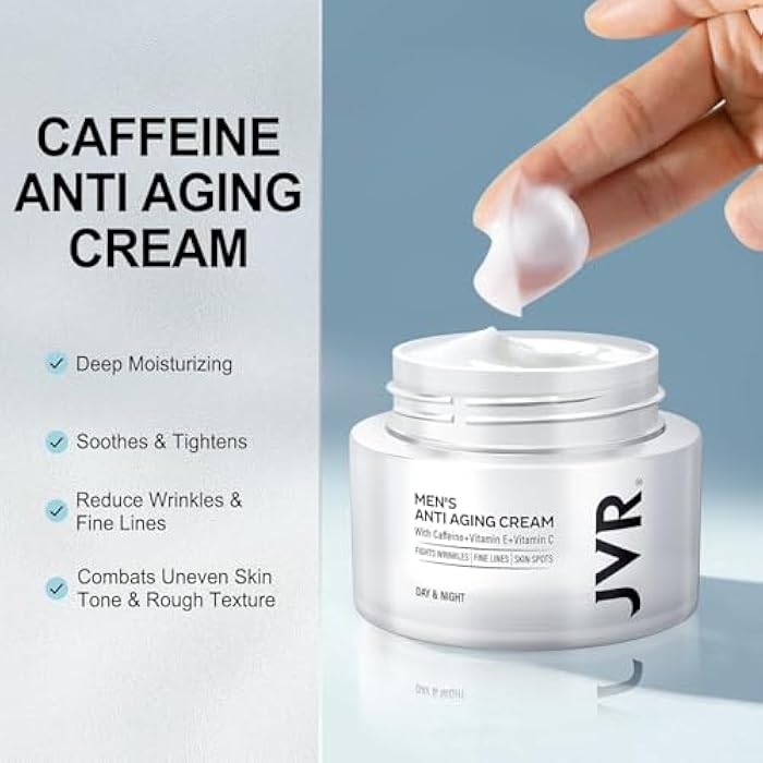 JVR Mens Face Moisturizer, Anti Aging Moisturizing Cream, Lightweight Face Moisturizer For Men Anti Wrinkle Mens Face Lotion Day & Night with Caffeine, Niacinamide, Facial Skin Care 1.7 oz - Image 2