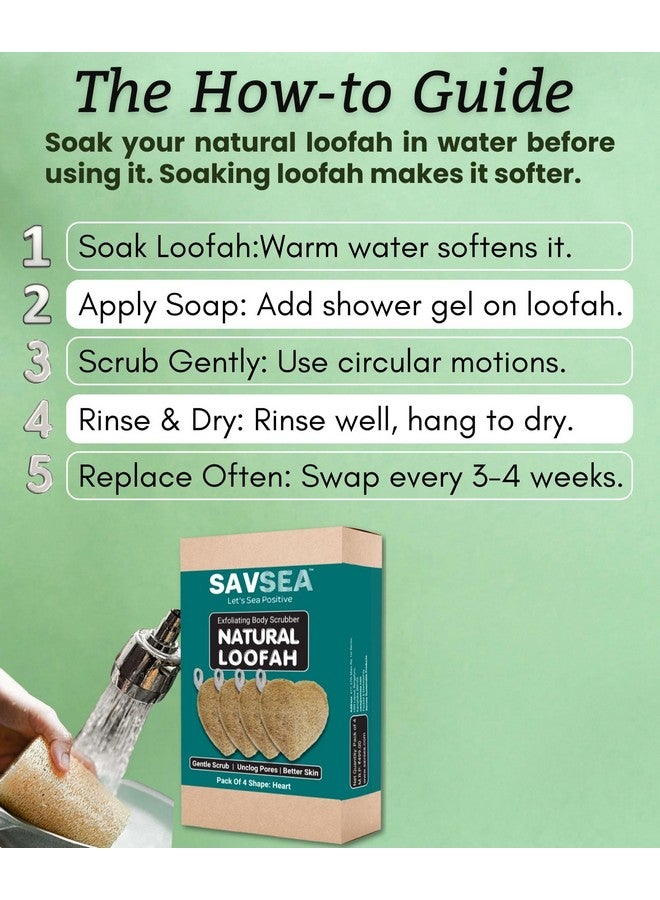 SavSea Natural Loofah Scrubber for Body - Heart Shape Sponge for Bath (Pack of 4) | Exfoliating Body Loofah & Skin Brightening Bath Sponge | Eco-Friendly & Biodegradable Shower Sponge - Image 4